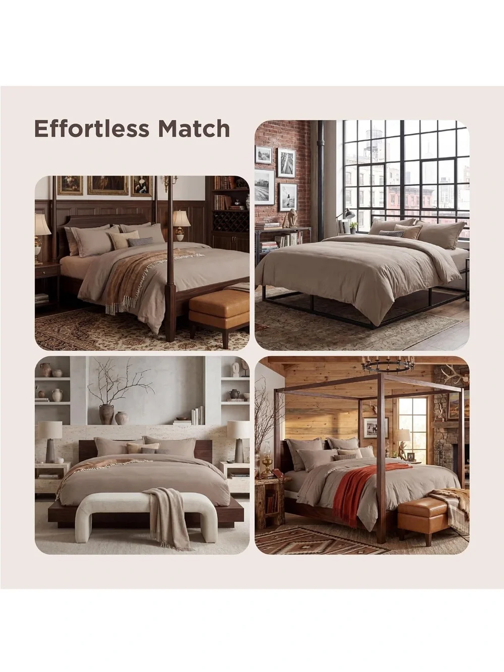 NEW Bedsure Prewashed Duvet Cover King, Cotton-Like Soft Bedding Set, Brown